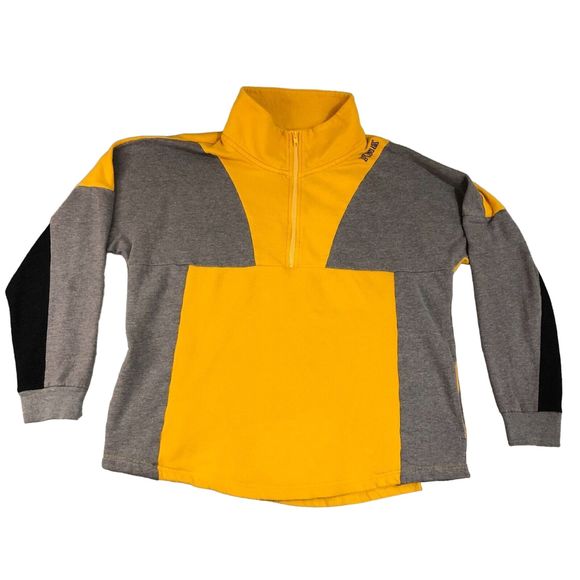 Victorias Secret PINK Sweater Womens Large Gray Mock Neck Pullover 1/4‎ Zip Logo - Picture 1 of 11